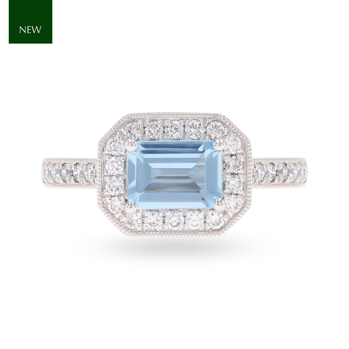 Platinum Octagonal Shaped Aquamarine & Diamond Cluster Ring