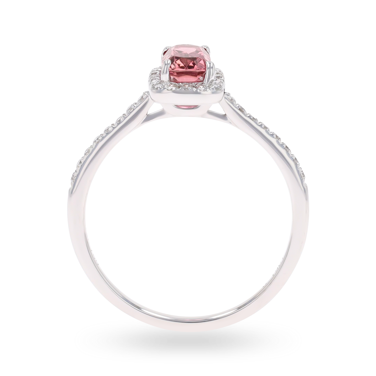 18ct White Gold Cushion Cut Pink Tourmaline & Diamond Ring