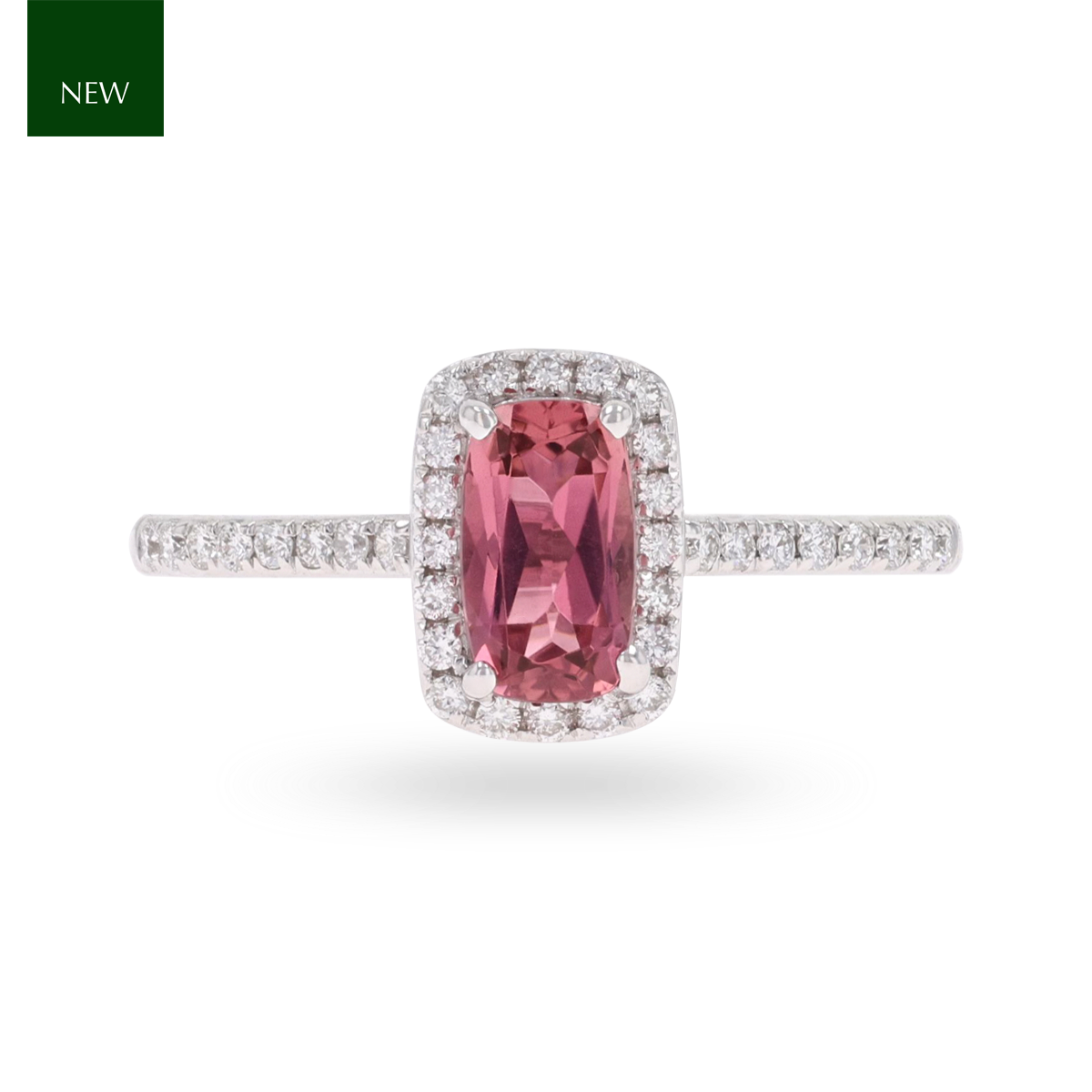 18ct White Gold Cushion Cut Pink Tourmaline & Diamond Ring
