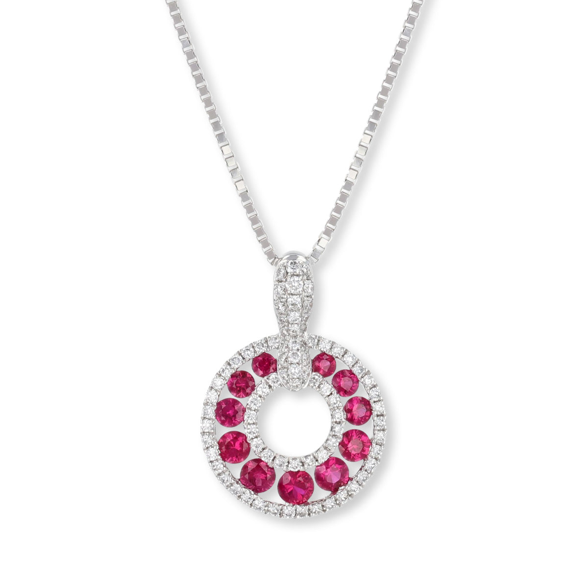 18ct White Gold Ruby & Diamond Circle of Life Necklace