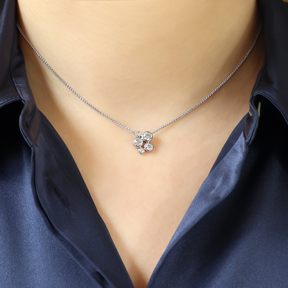 Model wears 18ct White Gold 0.58cts Diamond Bubble Pendant & Chain