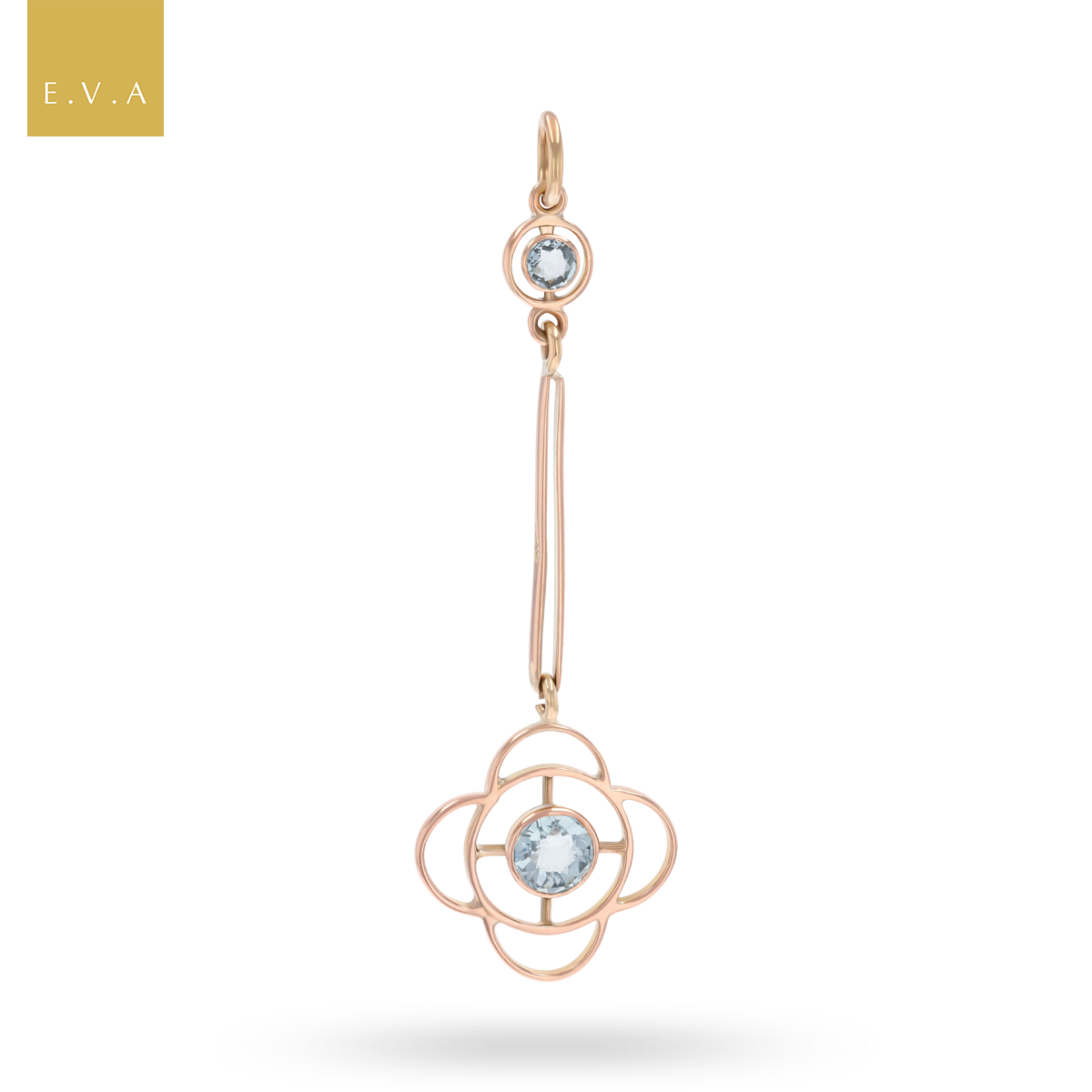 9ct Rose Gold Aquamarine Openwork Drop Pendant