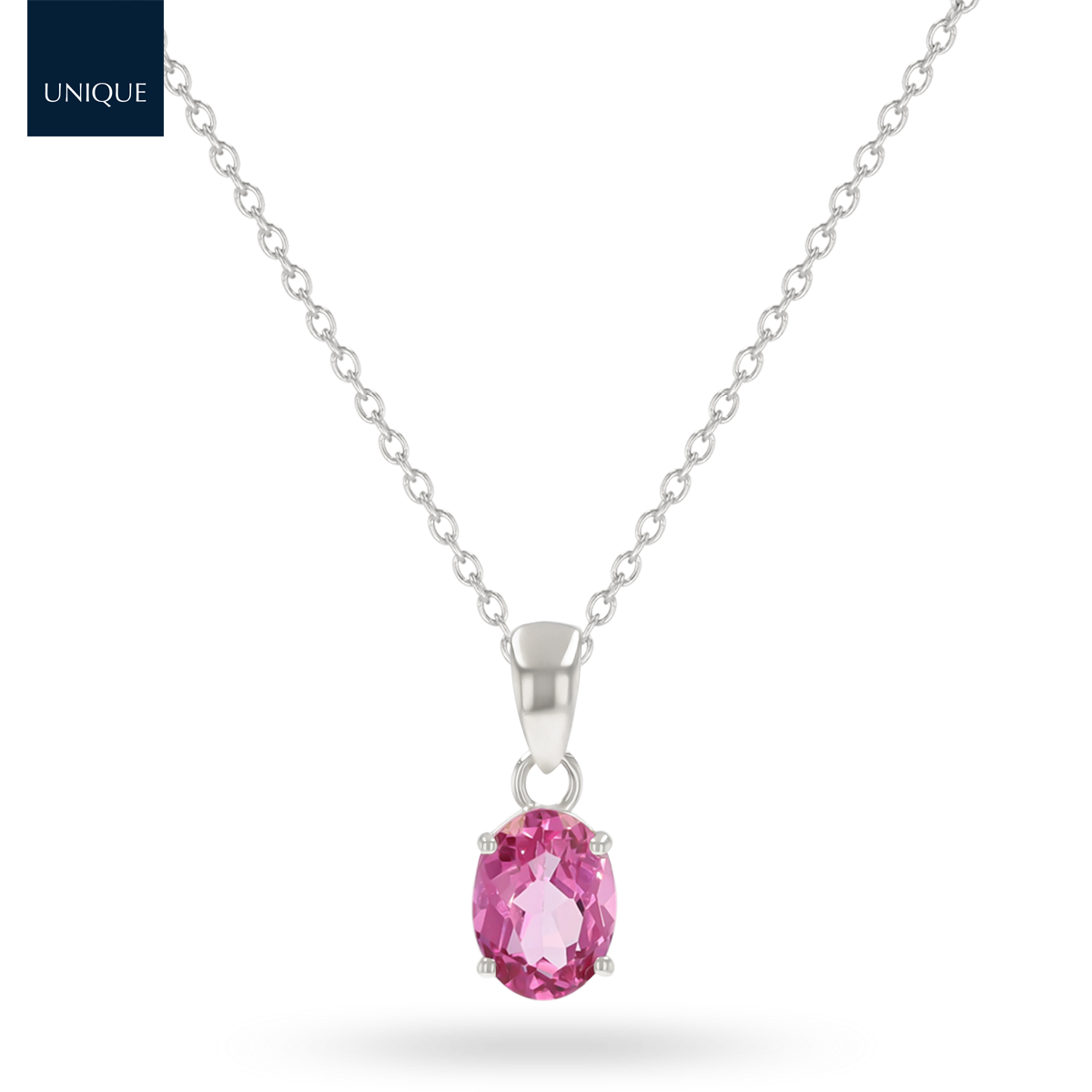 9ct White Gold Oval Shaped Pink Topaz Claw Set Pendant with Chain