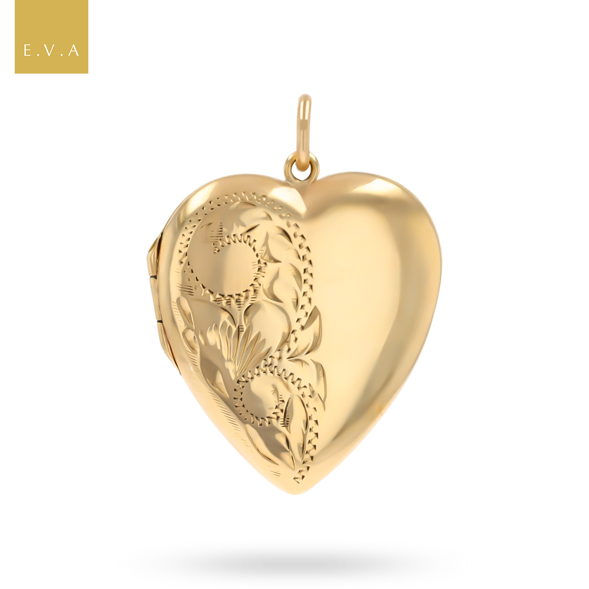 9ct Yellow Gold Half Engraved Heart Shaped Locket