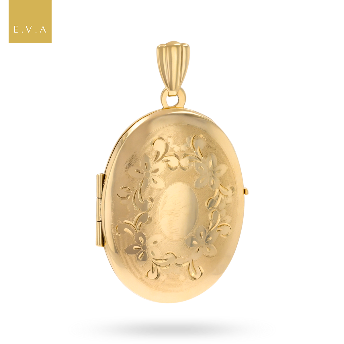 9ct Yellow Gold Oval Shaped Floral Engraved Satin Locket