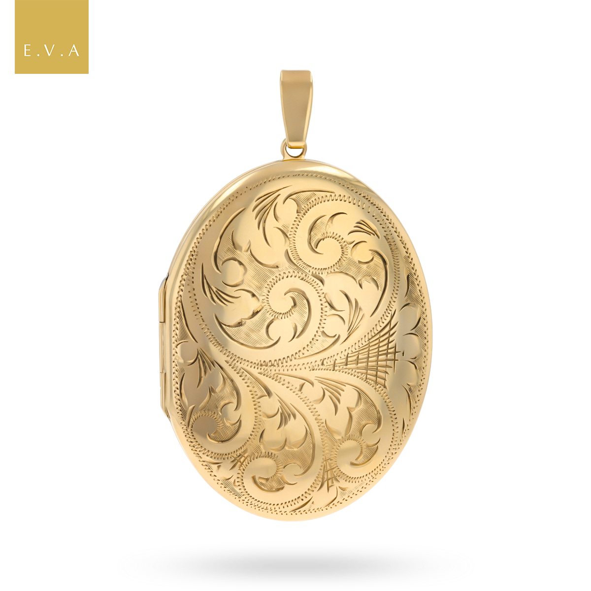 9ct Yellow Gold Extra Large Oval Foliate Scroll Engraved Locket