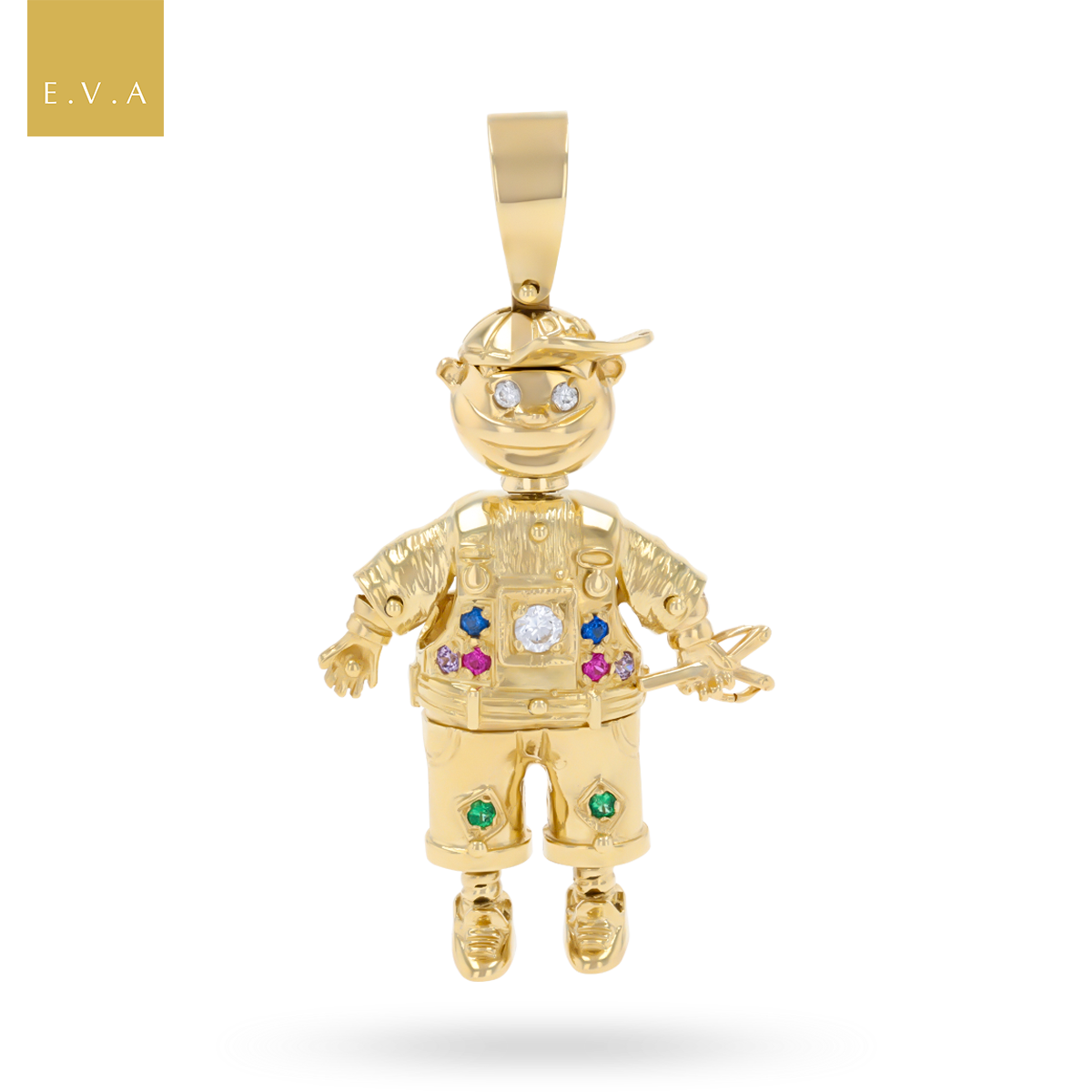 9ct Yellow Gold Boy Moveable Cubic Zirconia Set Pendant