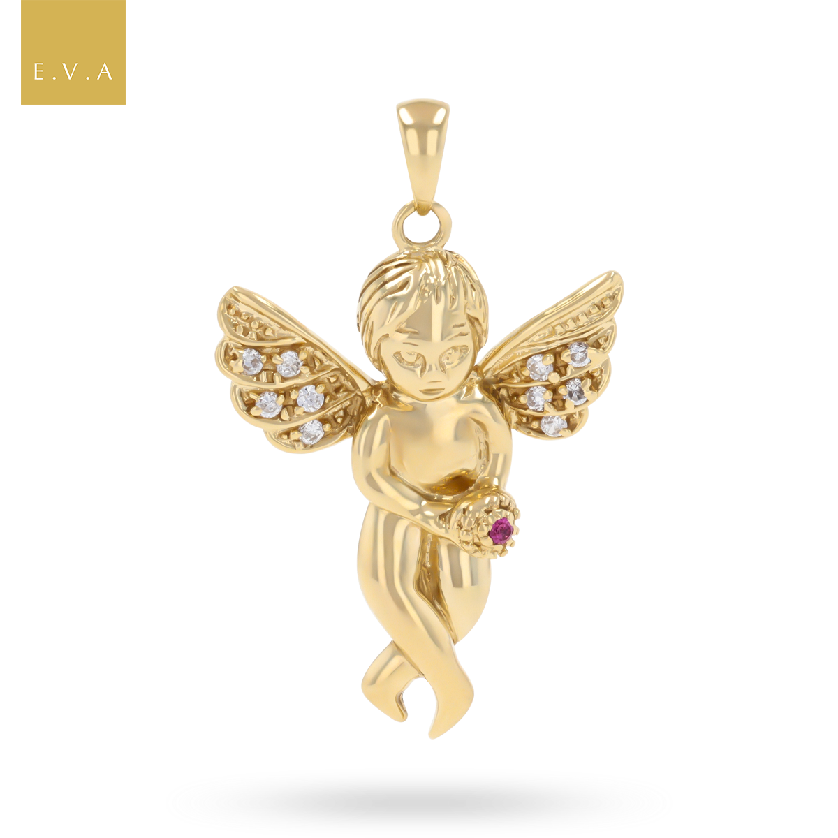 9ct Yellow Gold Cherub Cubic Zirconia Set Pendant