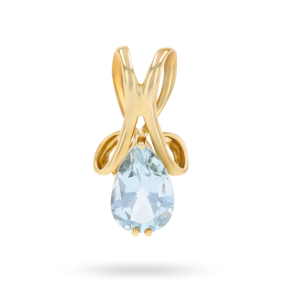 9ct Yellow Gold Pear Shaped Aquamarine Ribbon Pendant