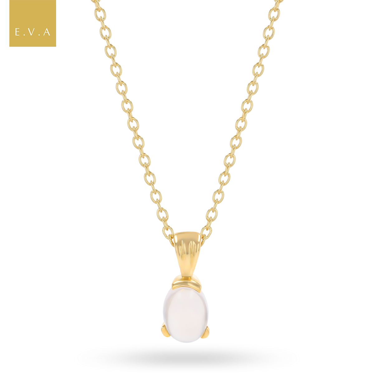 9ct Yellow Gold Oval Shaped Rock Crystal Quartz Pendant with Chain