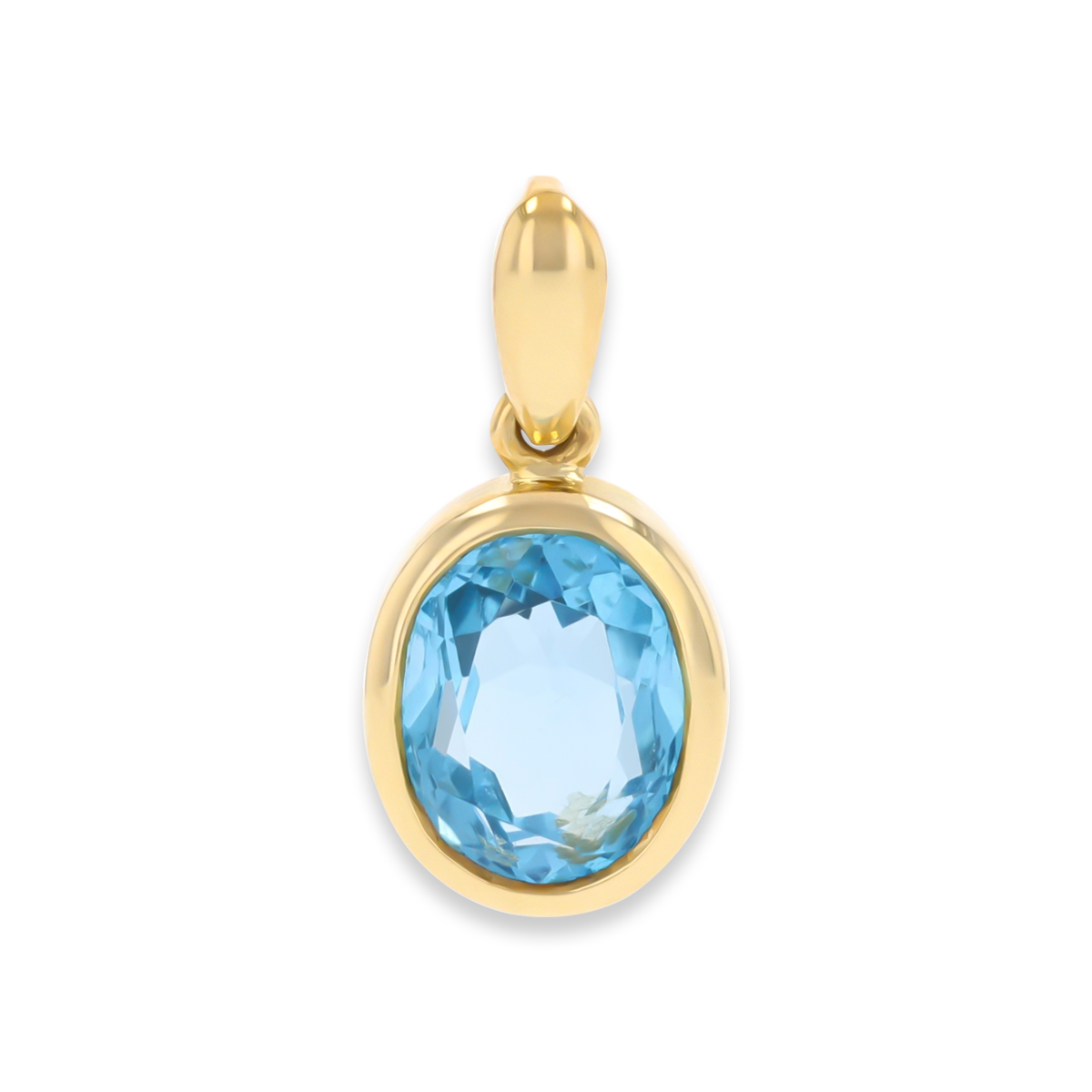 9ct Yellow Gold Oval Shaped Swiss Blue Topaz Bezel Set Pendant