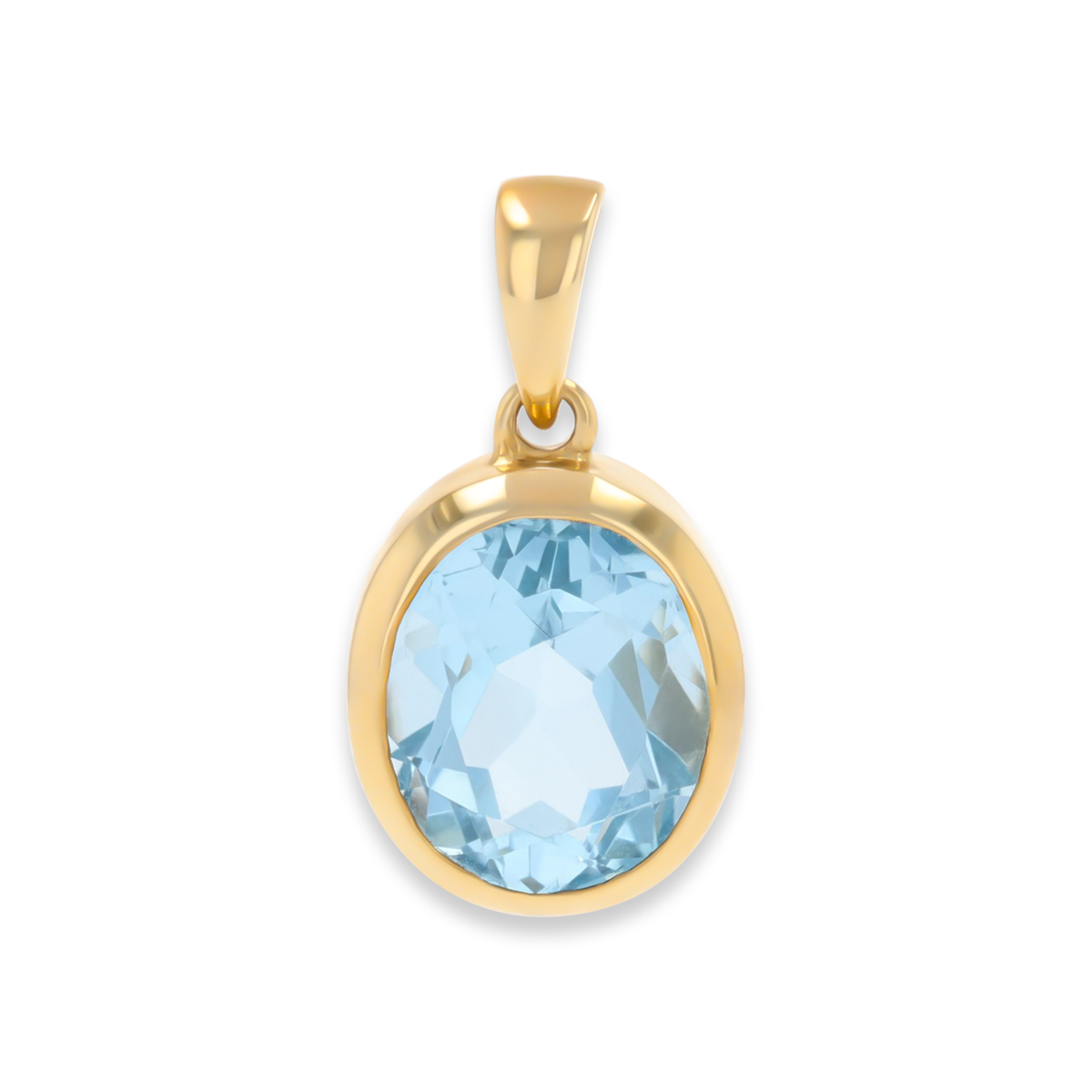 9ct Yellow Gold Oval Shaped Sky Blue Topaz Bezel Set Pendant