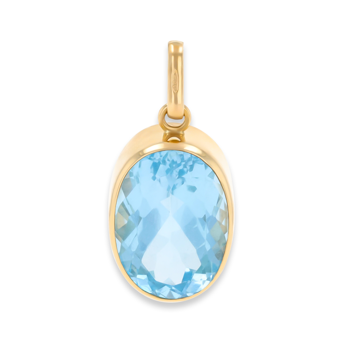 9ct Yellow Gold Large Oval Shaped Sky Blue Topaz Bezel Set Pendant