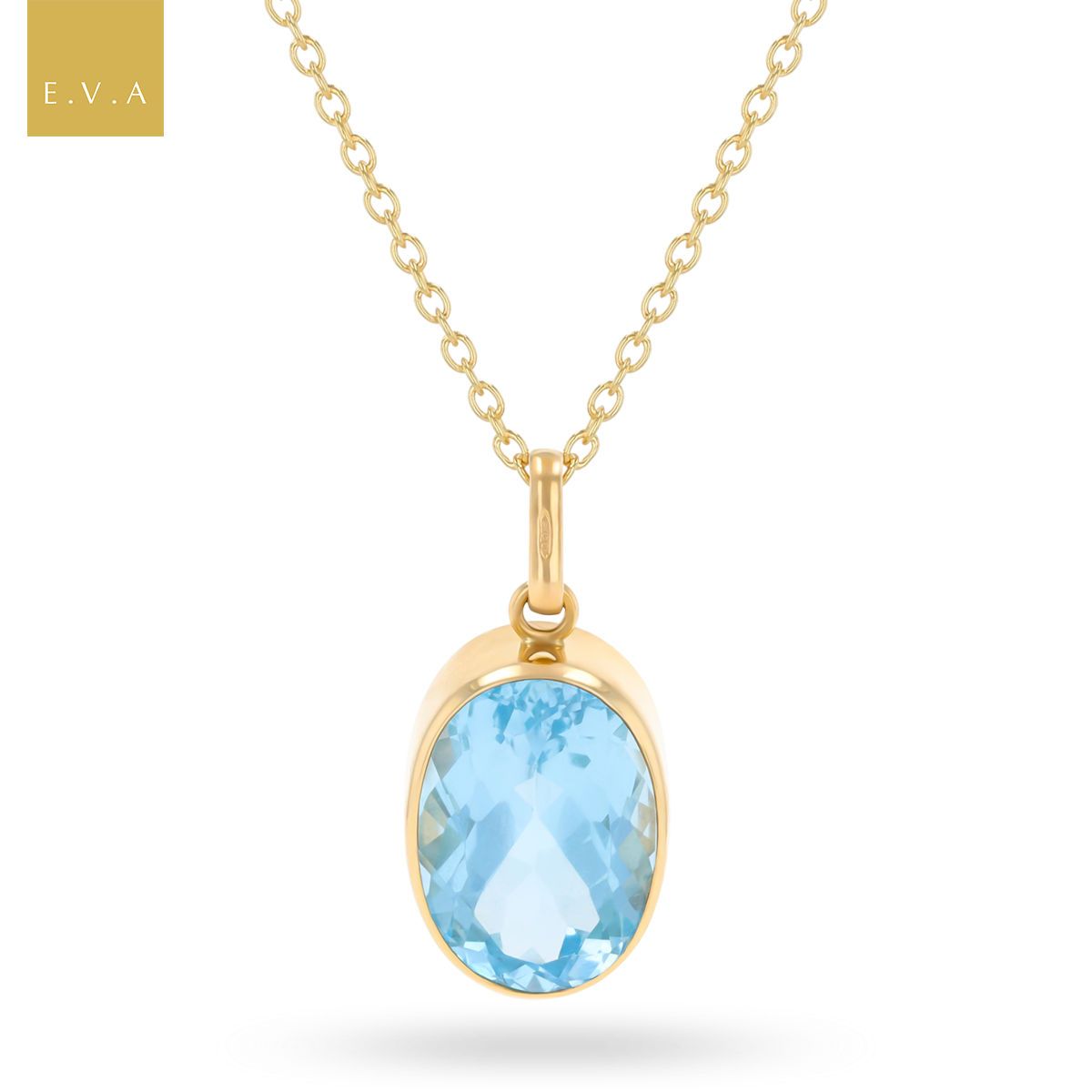 9ct Yellow Gold Large Oval Shaped Sky Blue Topaz Bezel Set Pendant with Chain