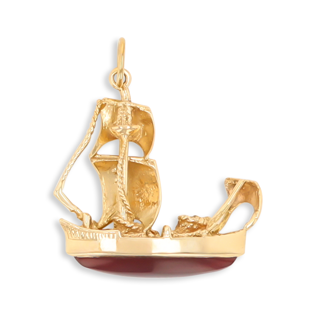 9ct Yellow Gold Sailing Boat Carnelian Pendant