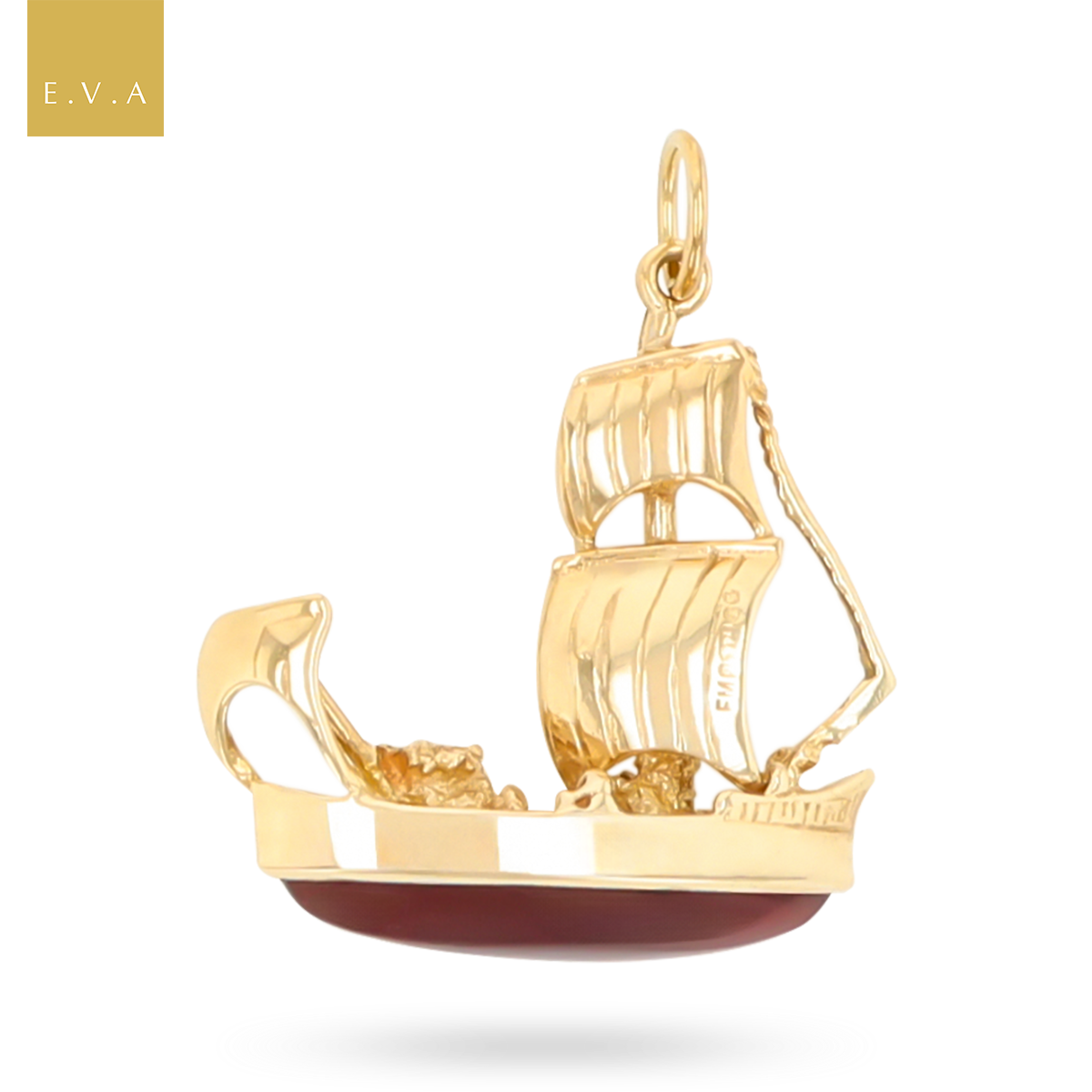 9ct Yellow Gold Sailing Boat Carnelian Pendant