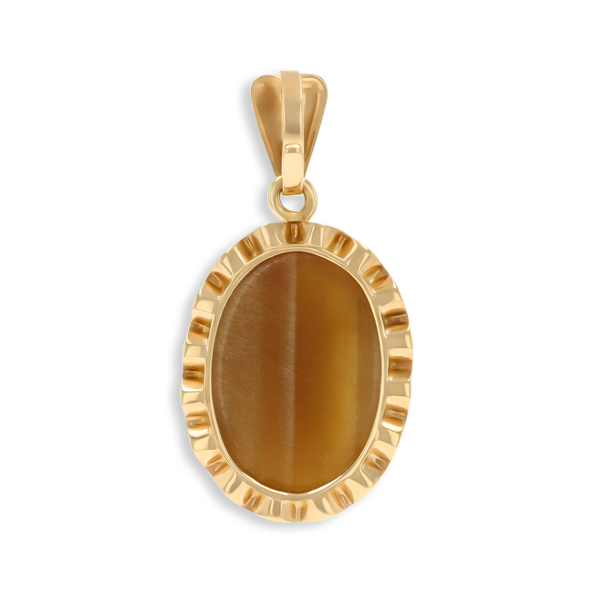 9ct Yellow Gold Tiger’s Eye Scalloped Edge Pendant
