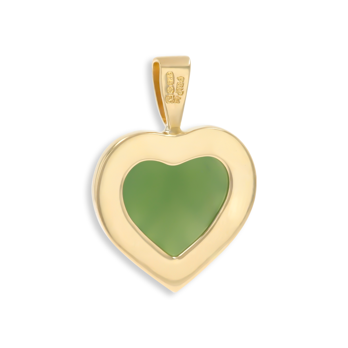 9ct Yellow Gold Carved Nephrite Jade Heart Pendant
