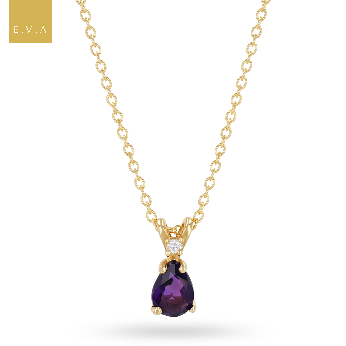 9ct Yellow Gold Amethyst & Diamond Set Pendant with Chain