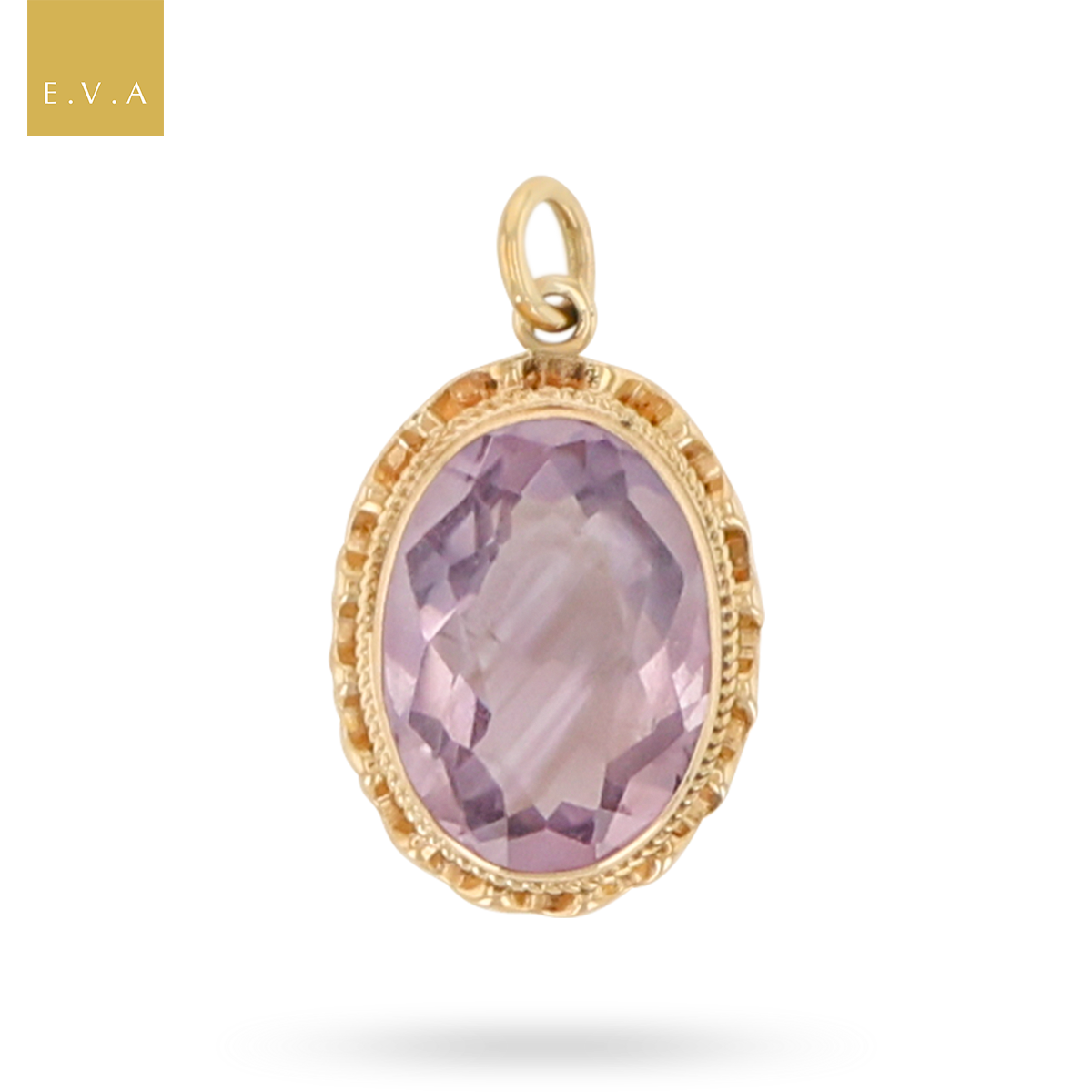 9ct Yellow Gold Oval Shaped Amethyst Scalloped Edge Pendant