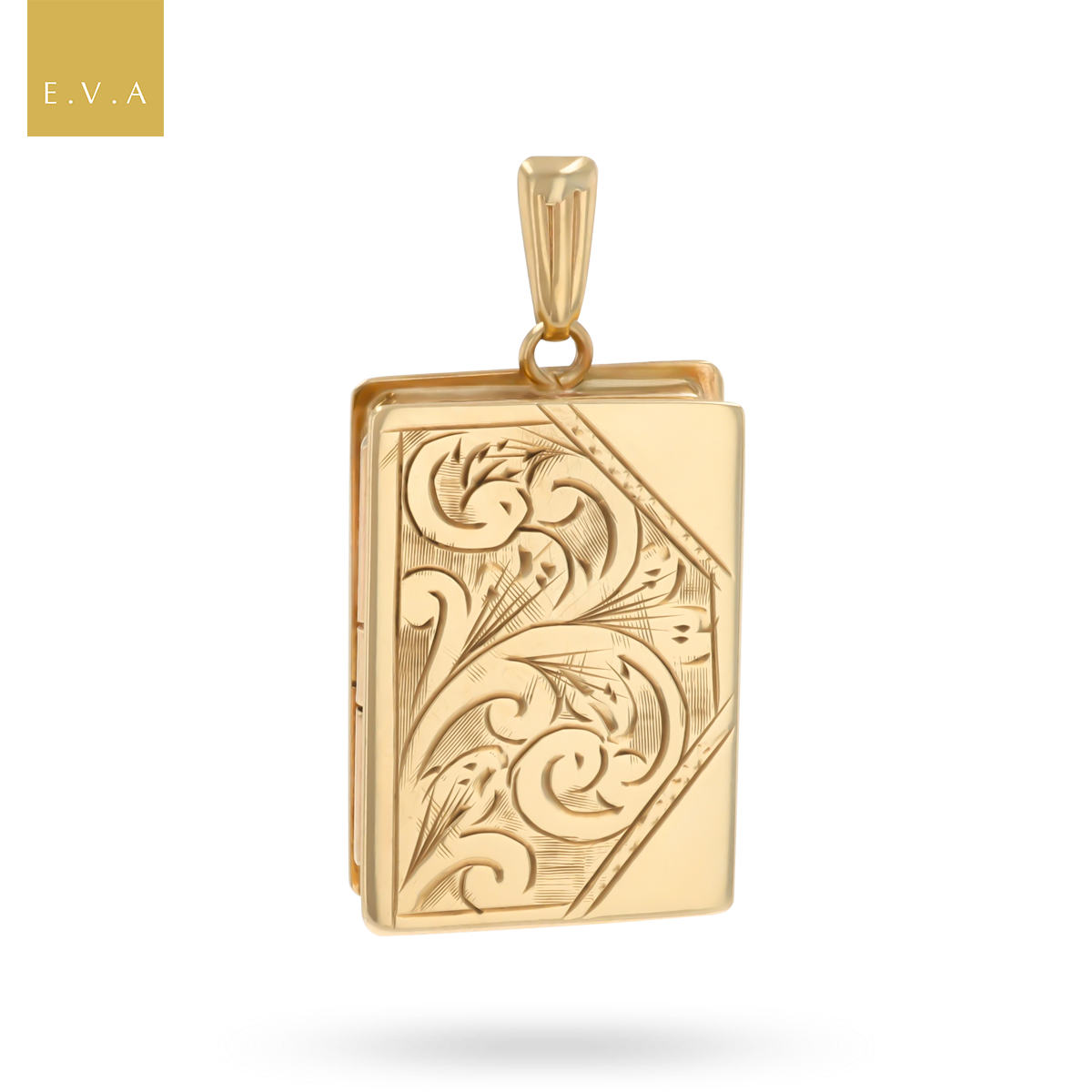 9ct Yellow Gold Rectangle Engraved Foliate Scroll Locket