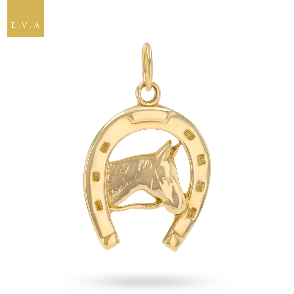 9ct Yellow Gold Horse Head in Horseshoe Pendant