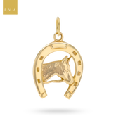 9ct Yellow Gold Horse Head in Horseshoe Pendant