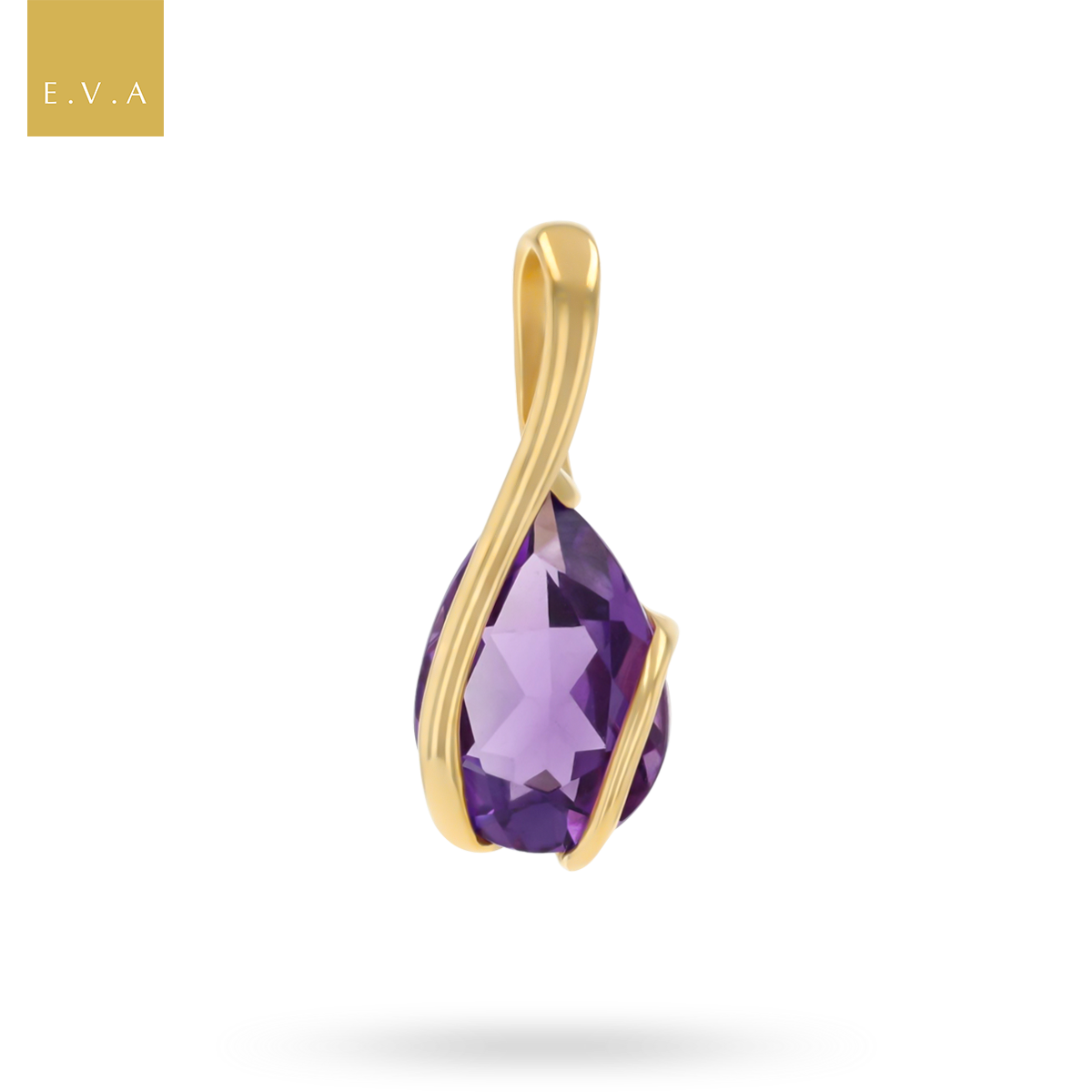 9ct Yellow Gold Pear Shaped Amethyst Coiled Pendant