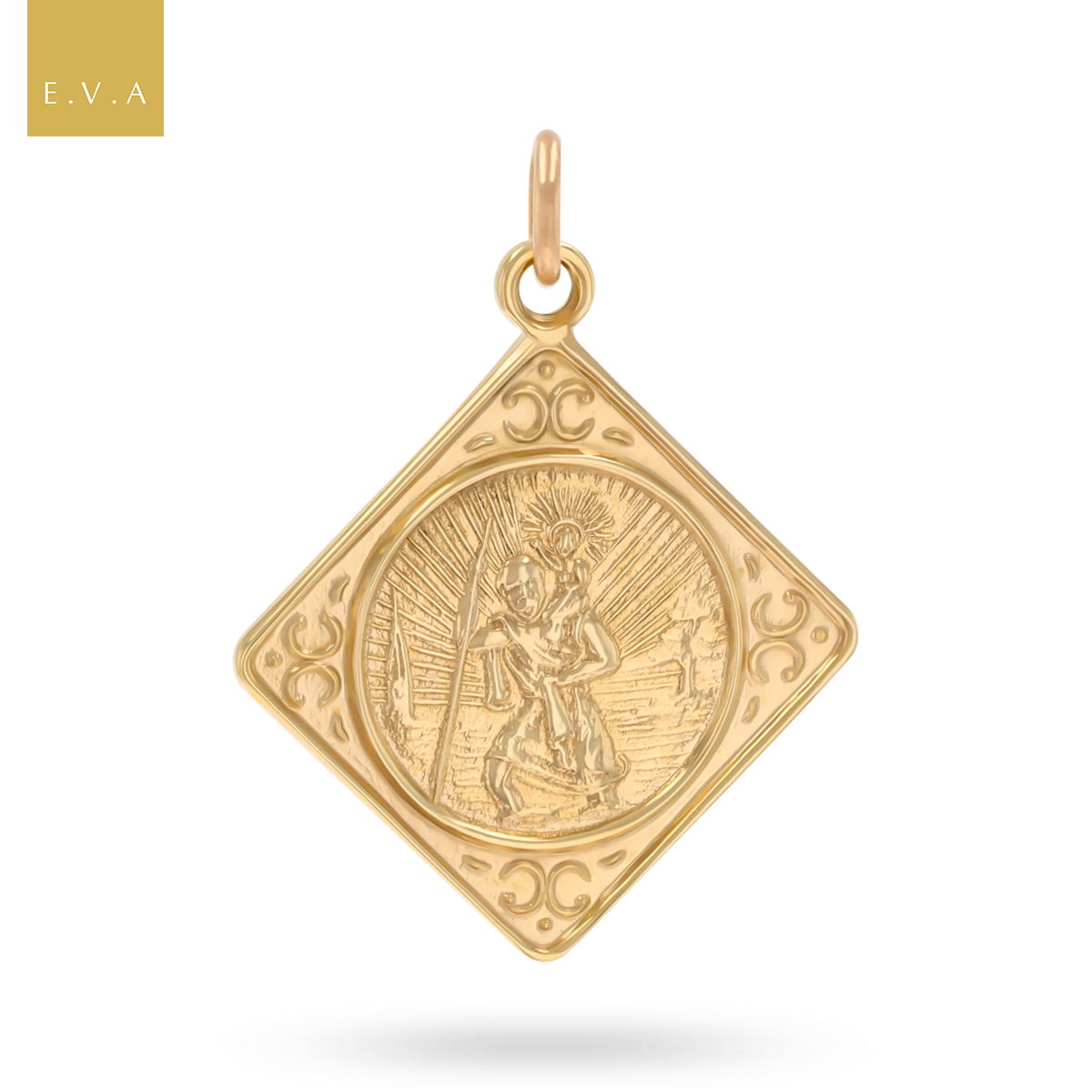9ct Yellow Gold Rhombus Shaped St Christopher Pendant