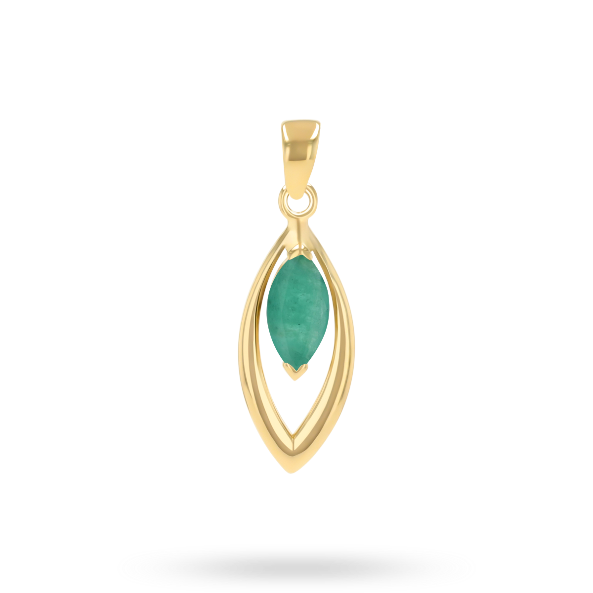 9ct Yellow Gold Marquise Shaped Emerald Navette Pendant
