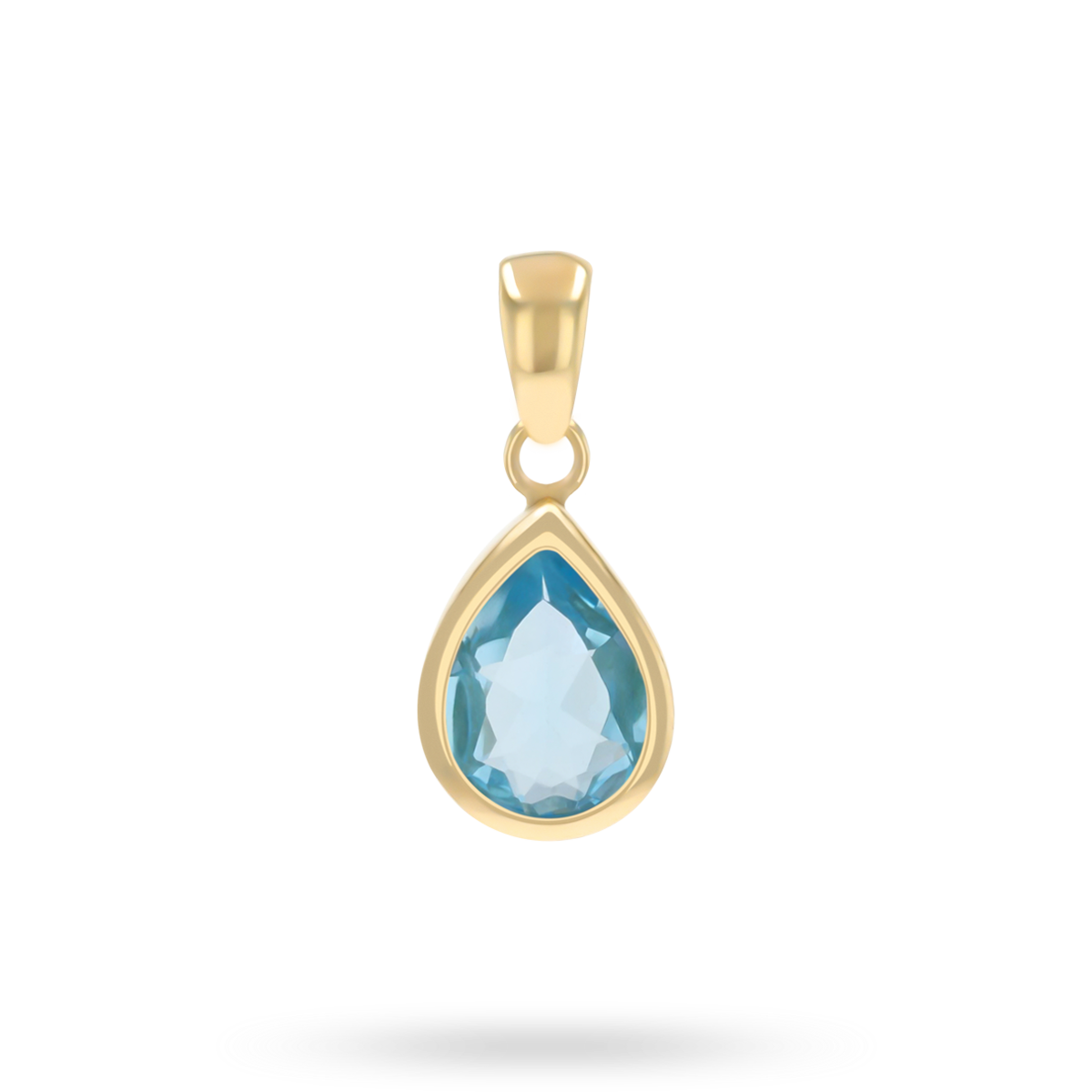 9ct Yellow Gold Pear Shaped Blue Topaz Bezel Set Pendant