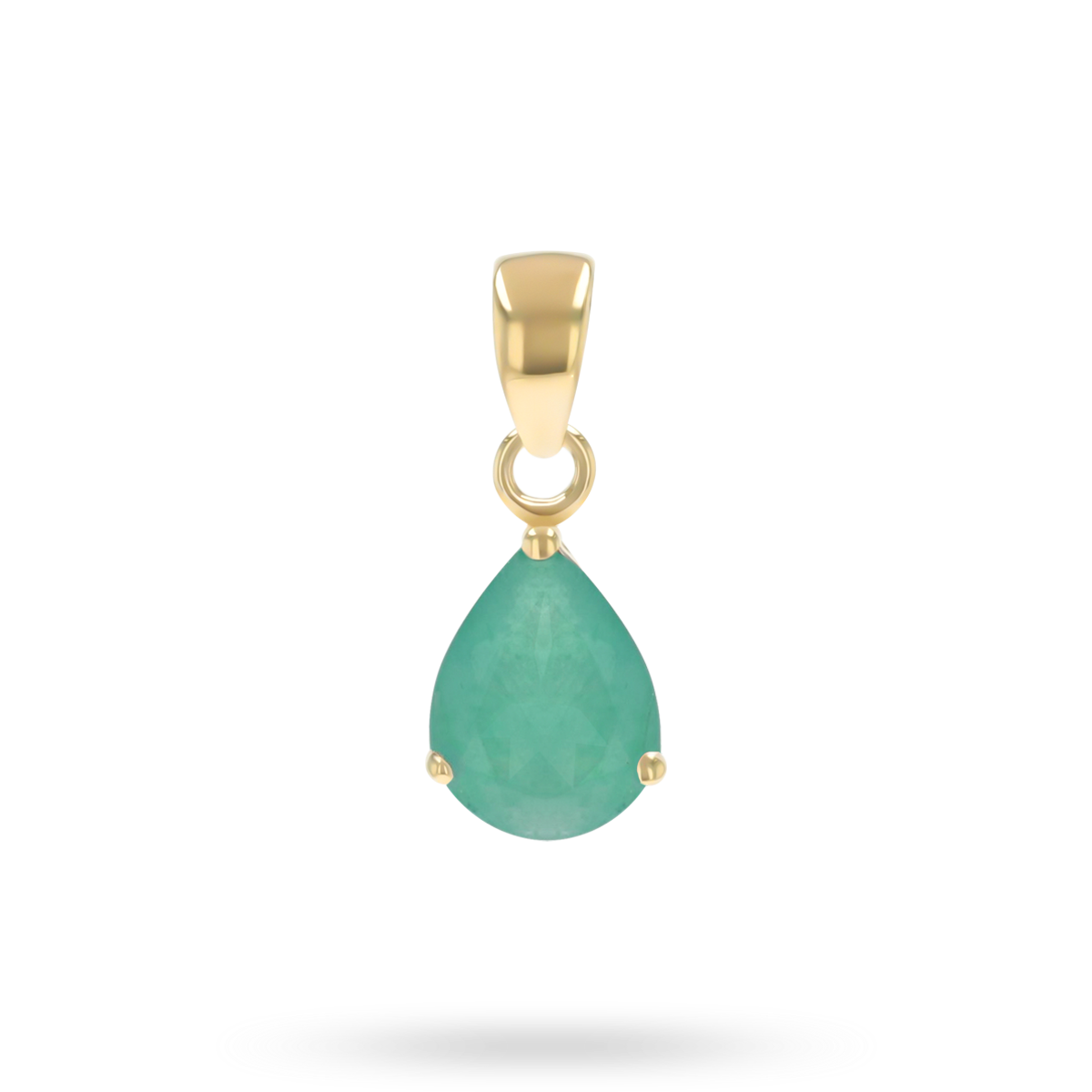 9ct Yellow Gold Pear Shaped Emerald Claw Set Pendant