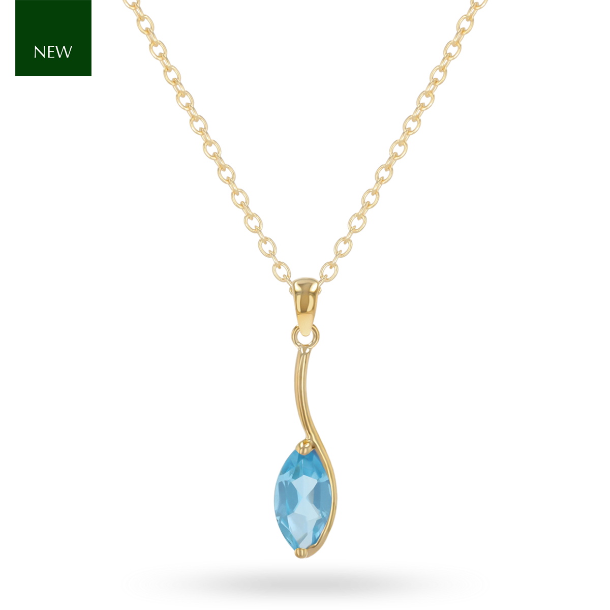 9ct Yellow Gold Marquise Shaped Blue Topaz Pendant with Chain
