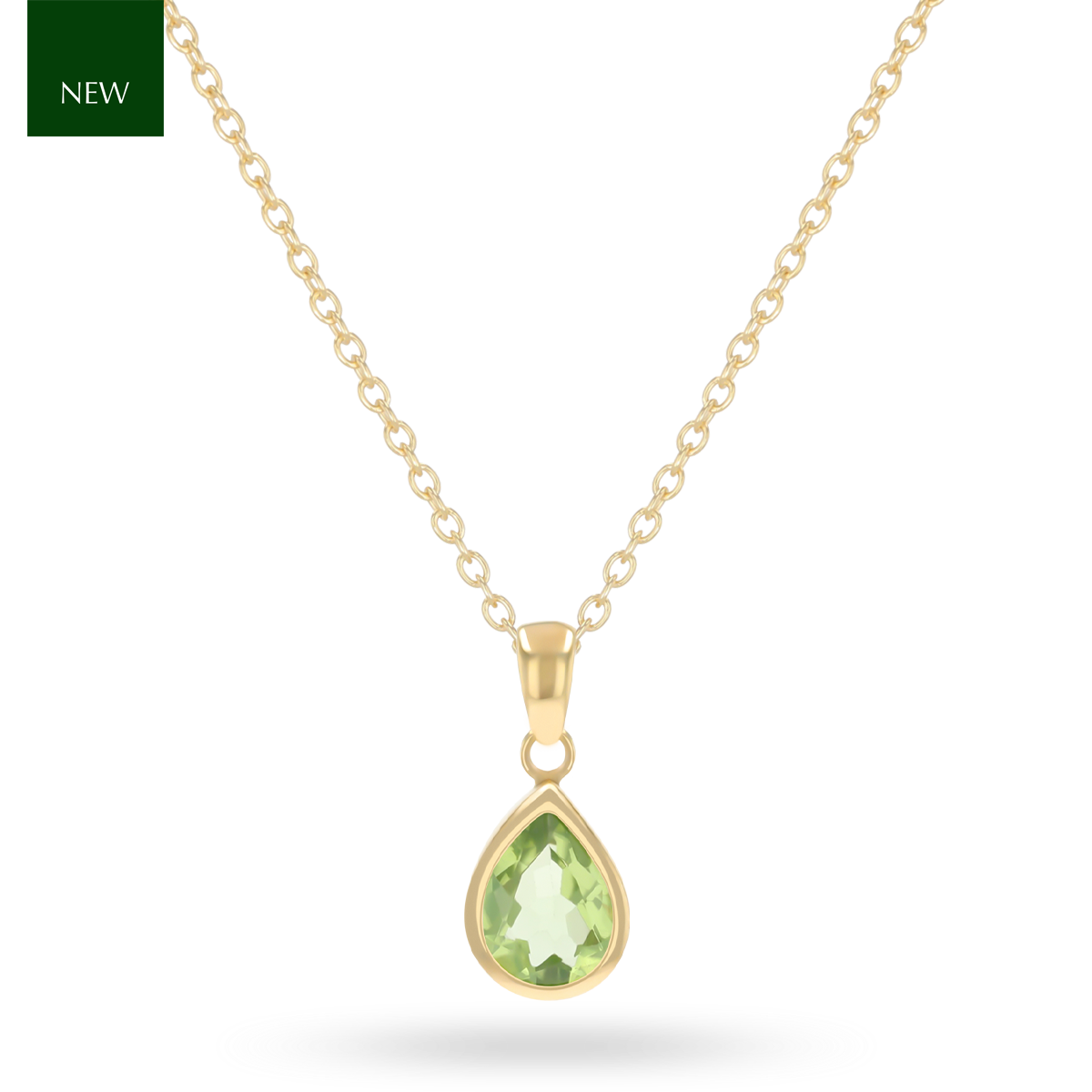 9ct Yellow Gold Pear Shaped Peridot Bezel Set Pendant with Chain