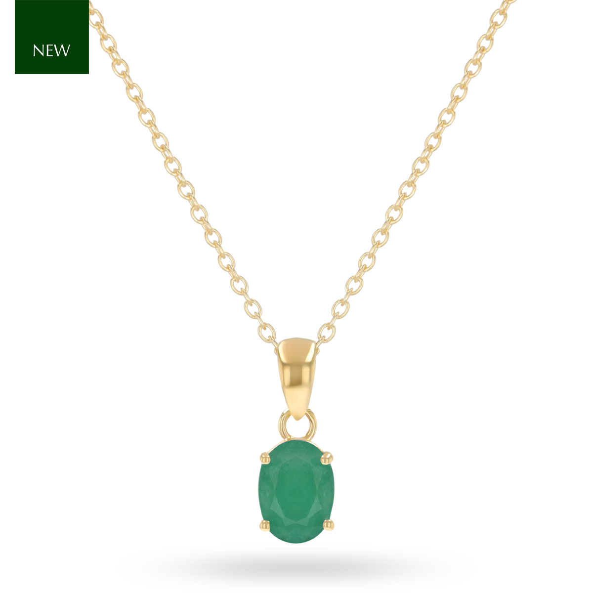 9ct Yellow Gold Oval Shaped Emerald Claw Set Pendant with Chain