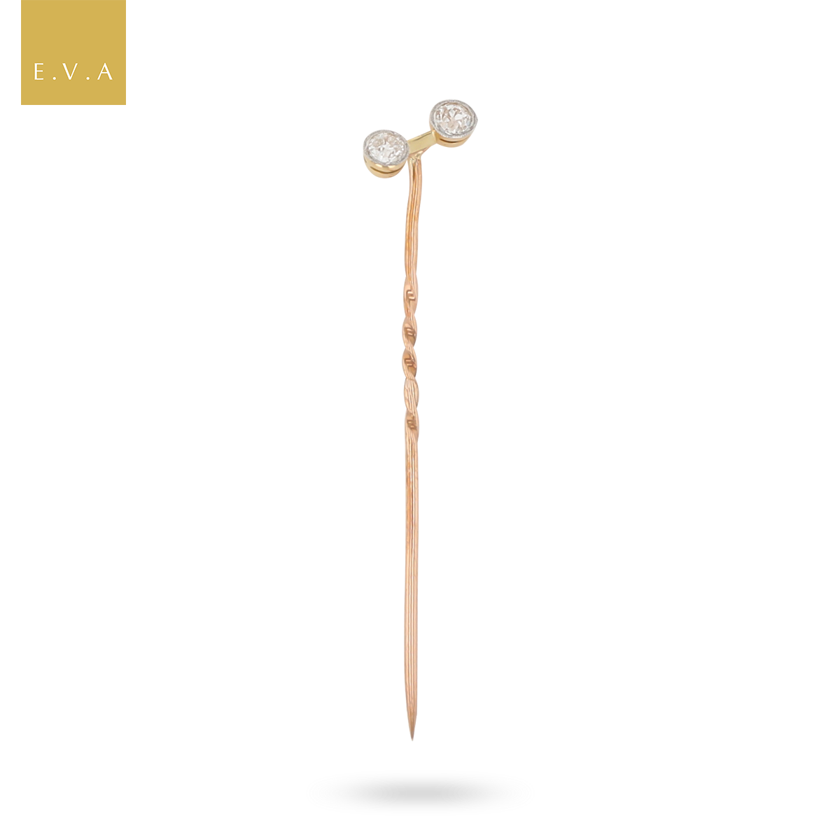 9ct Yellow Gold & Platinum Top Old Cut Diamond Stick Pin