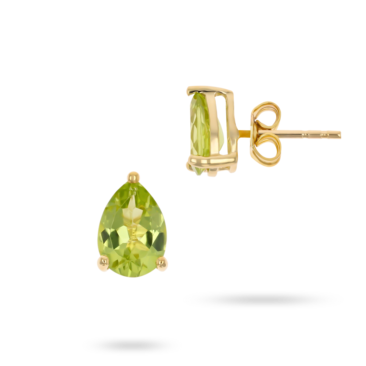 9ct Yellow Gold Pear Shaped Peridot Claw Set Stud Earrings
