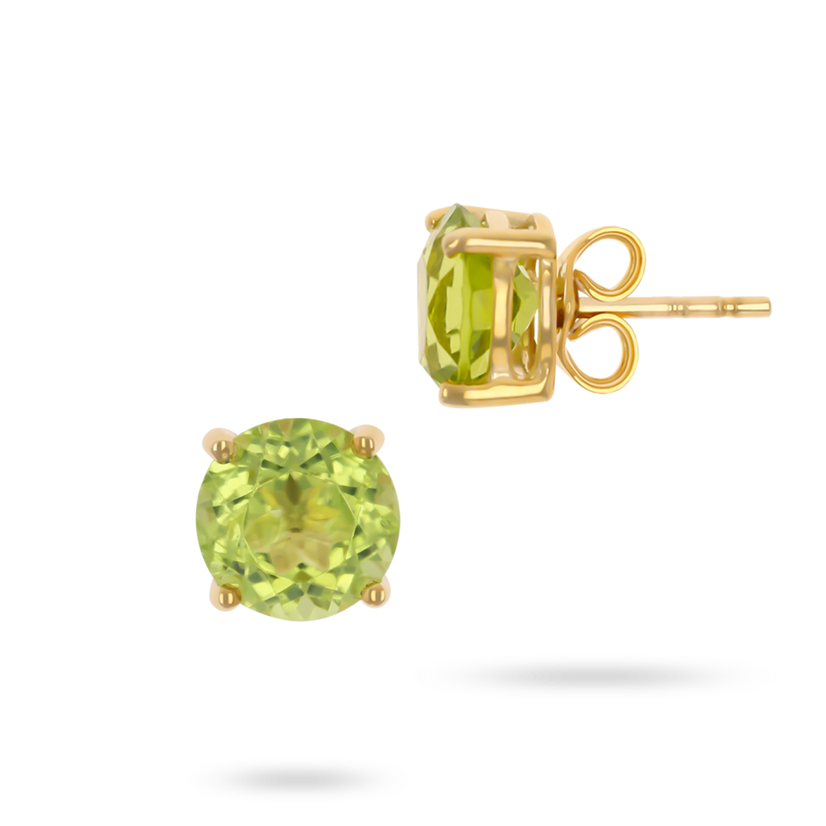 9ct Yellow Gold Round Shaped Peridot Claw Set Stud Earrings