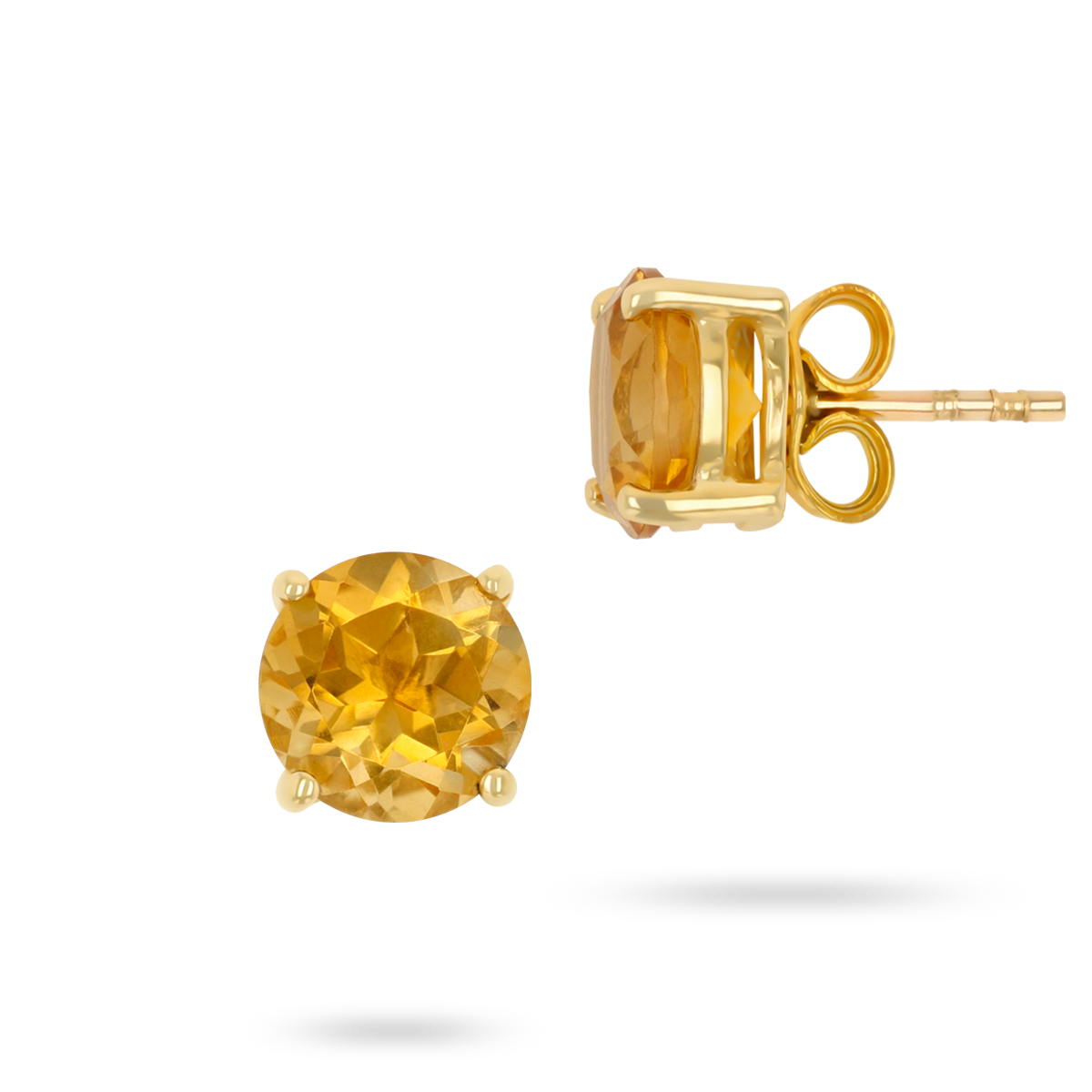 9ct Yellow Gold Round Shaped Citrine Claw Set Stud Earrings