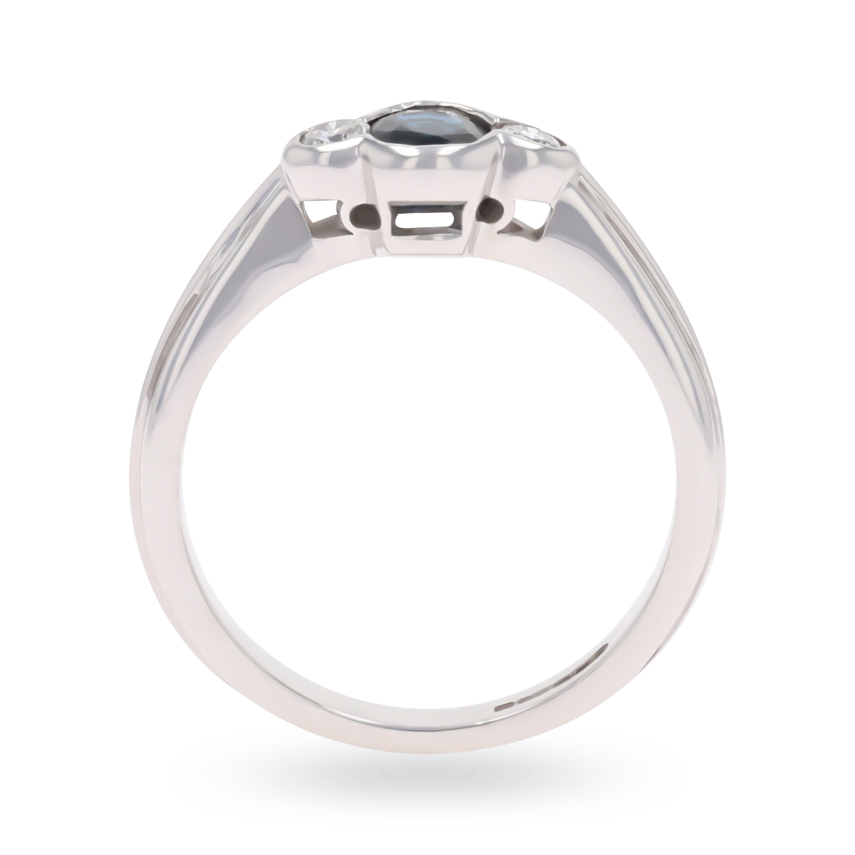 9ct White Gold Sapphire & Diamond Bezel Set Trilogy Ring