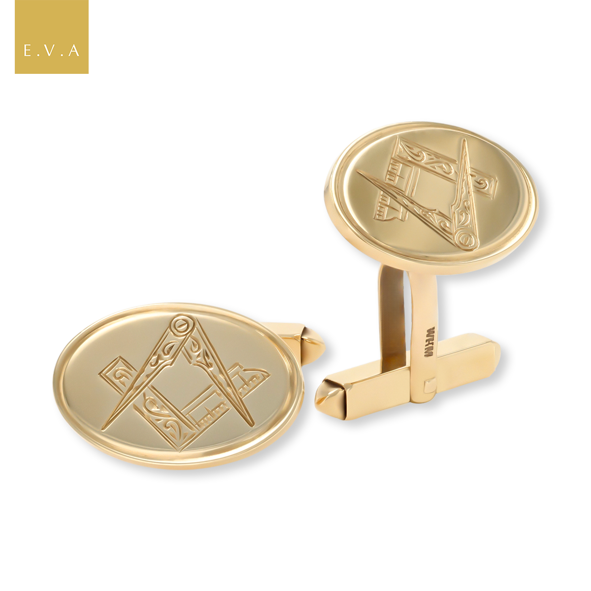 9ct Yellow Gold Polished Masonic Oval Cufflinks