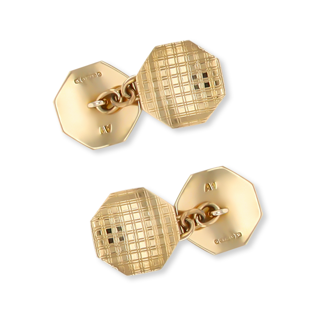 9ct Yellow Gold Checked Octagonal Art Deco Cufflinks