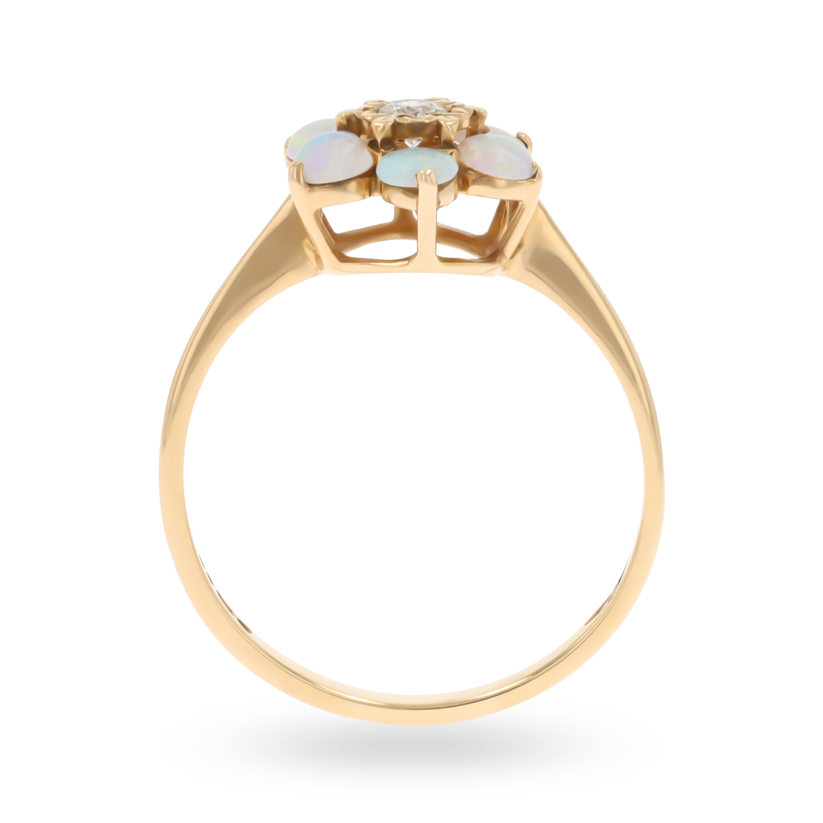 9ct Yellow Gold Opal & Diamond Flower Cluster Ring