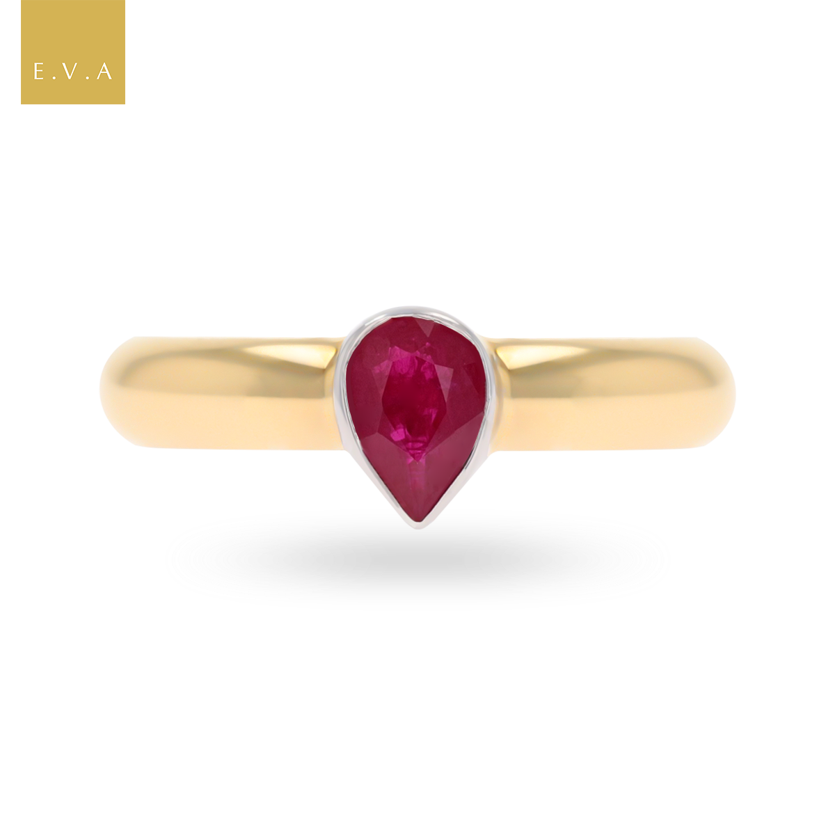 9ct Yellow & White Gold Ruby Bezel Set Solitaire Ring