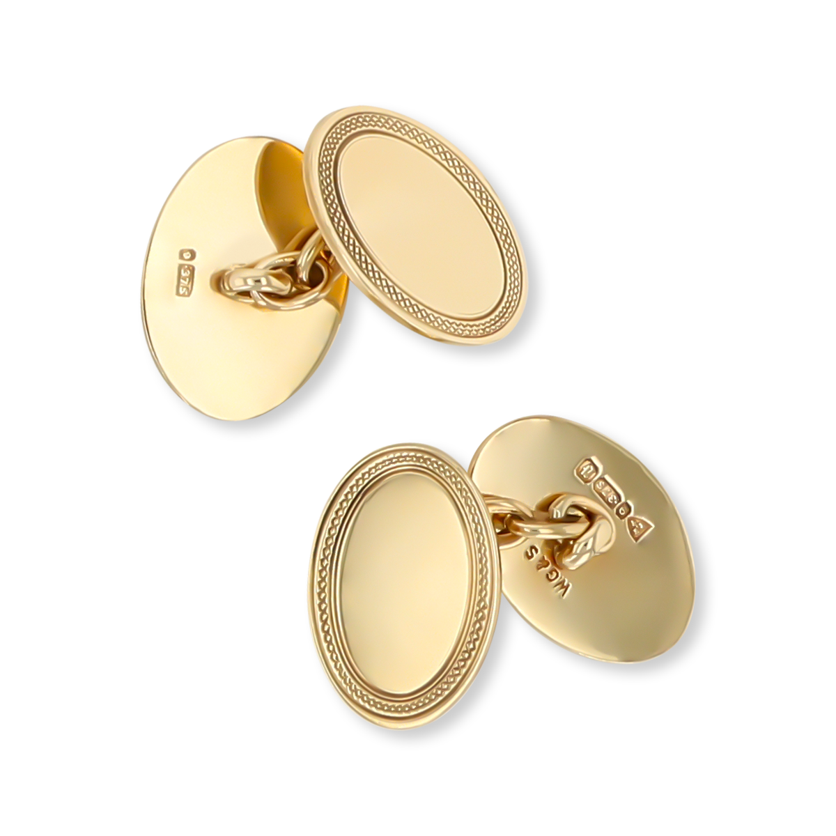 9ct Yellow Gold Patterned Edge Oval Art Deco Cufflinks