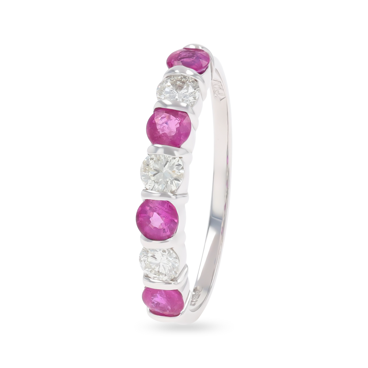9ct White Gold Ruby & Diamond Seven Stone Ring
