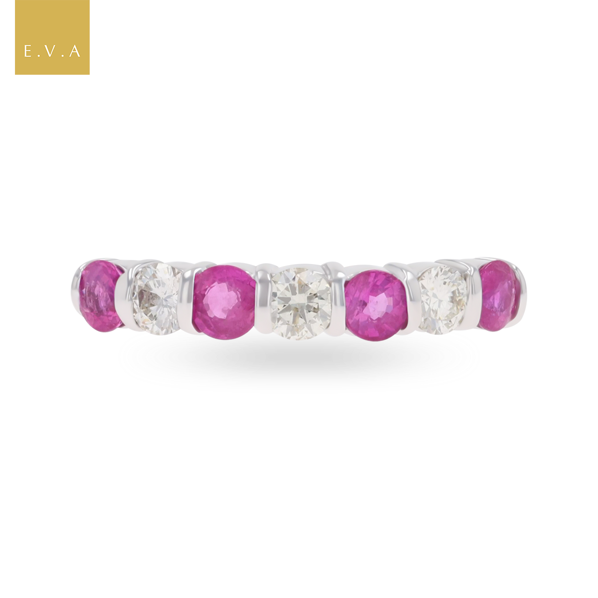 9ct White Gold Ruby & Diamond Seven Stone Ring