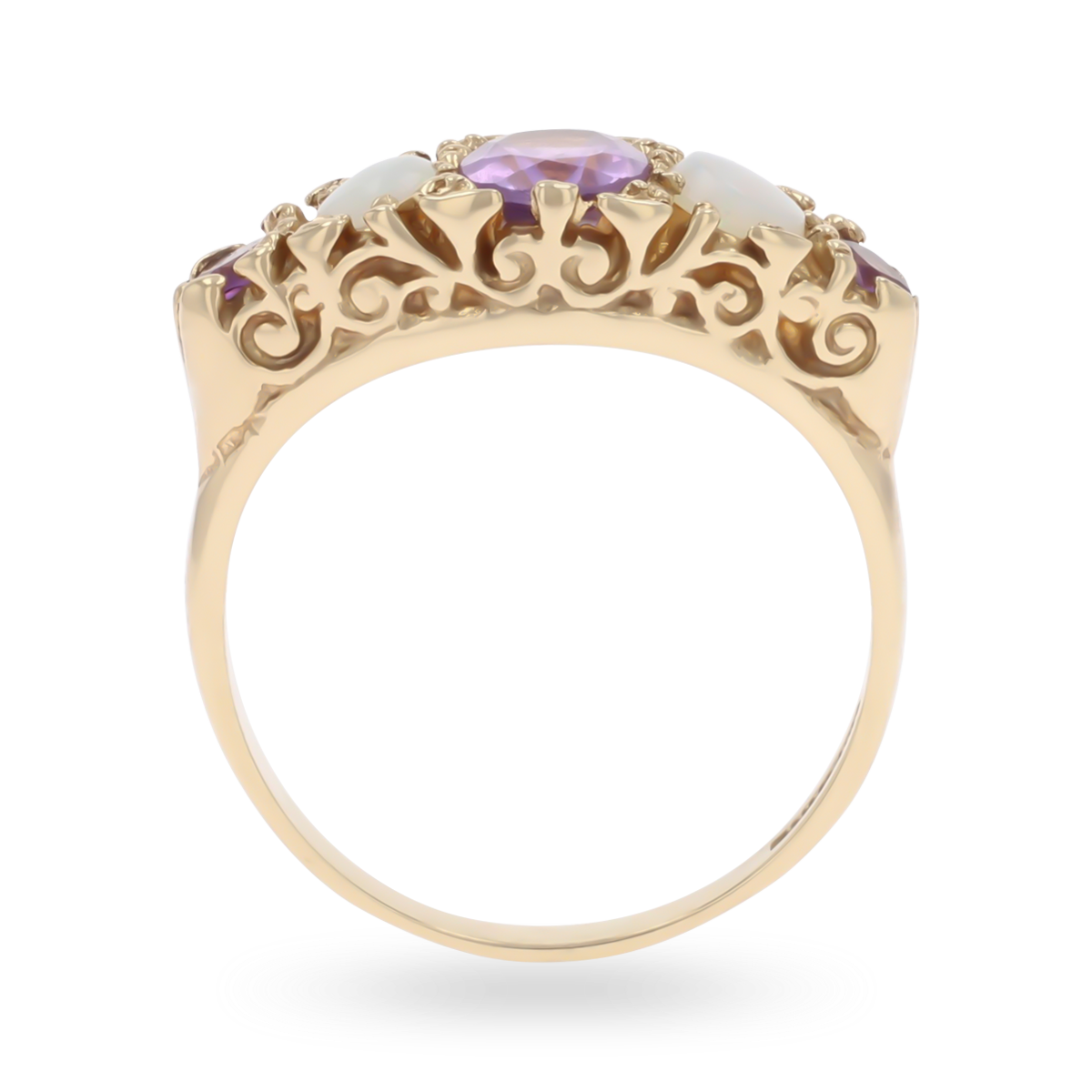 9ct Yellow Gold Amethyst & Opal Five Stone Ring