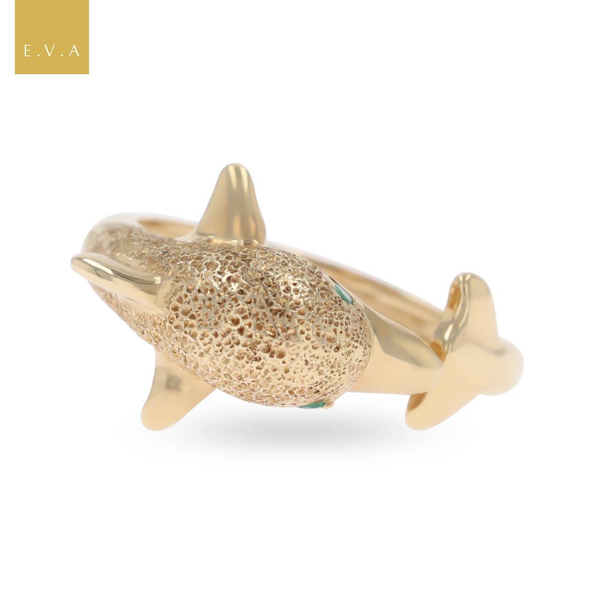 14ct Yellow Gold Emerald Dolphin Ring
