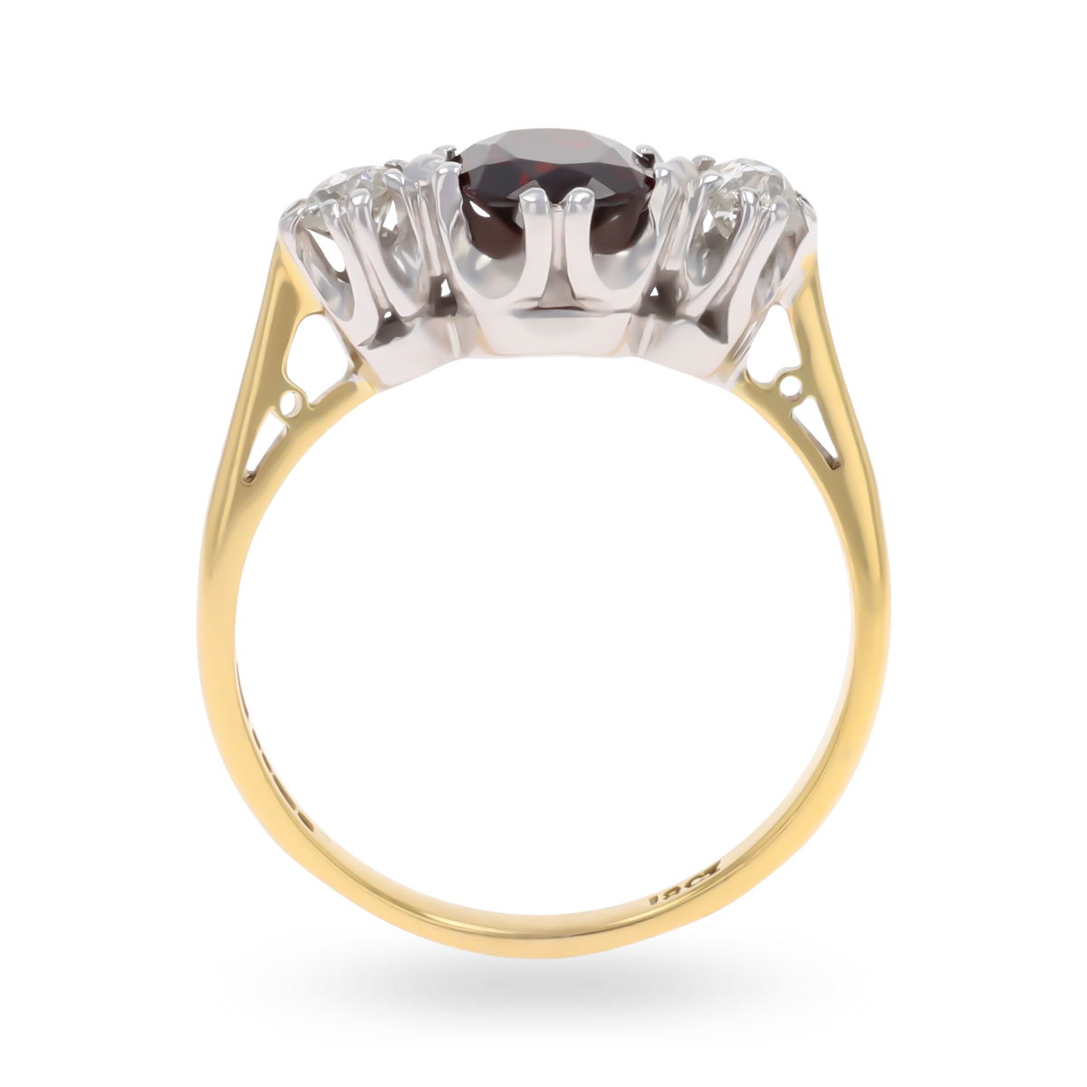 18ct Yellow Gold Garnet & Diamond Trilogy Ring